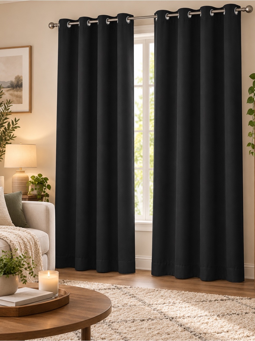 Black Grommet-Top Room Darkening Curtains - Brand: